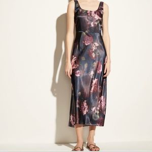 Vince Dress Night Garden Square Neck Slip Long Maxi Floral Navy Blue Size 6